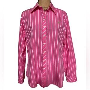 Lilly Pulitzer Women’s 14 Pink White Stripe Button Down Long Sleeve Cotton Shirt